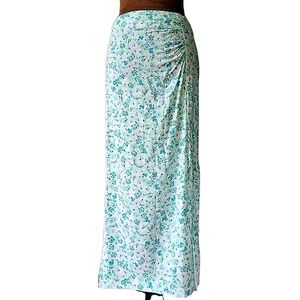 Primark Skirt Size 2‎ Floral Green Blue Ditsy Floral Side Slit Cottage Bohemian